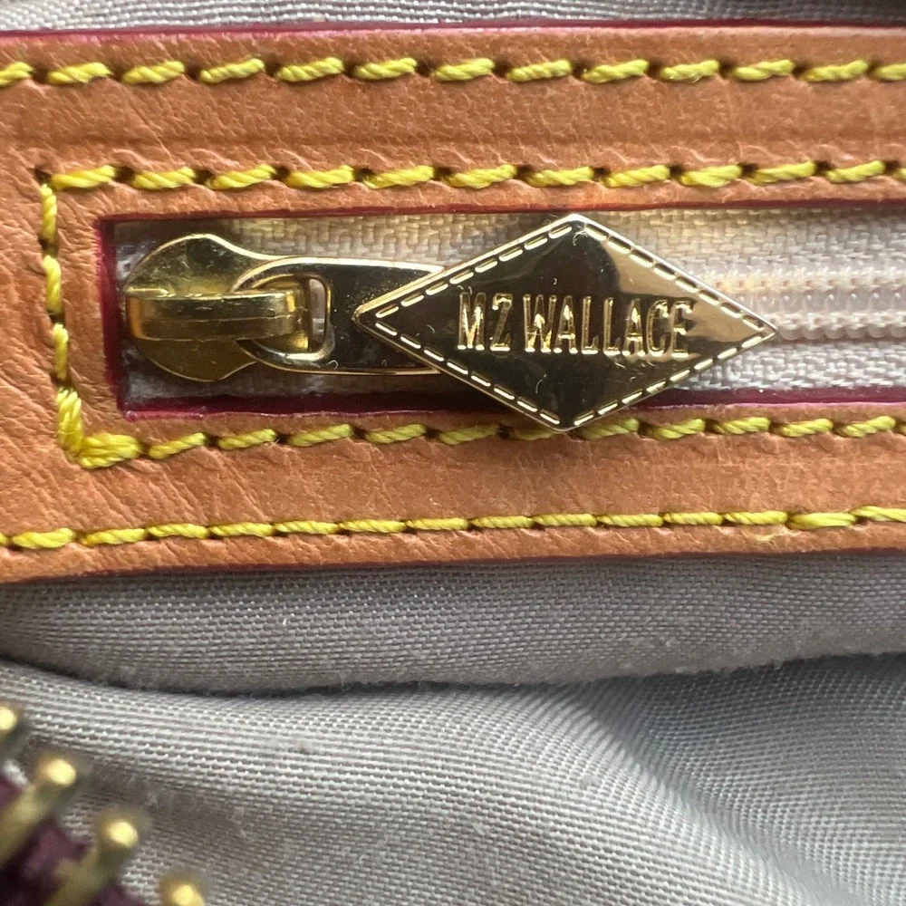 MZ Wallace Jane Satchel Bag Eggplant Plum Purple Nylon Leather Trim Designer‎
